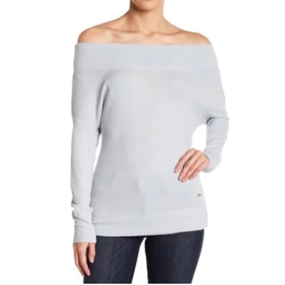 Lucky Brand Waffle Knit Thermal Off Shoulder Sweater Extra Large Blue